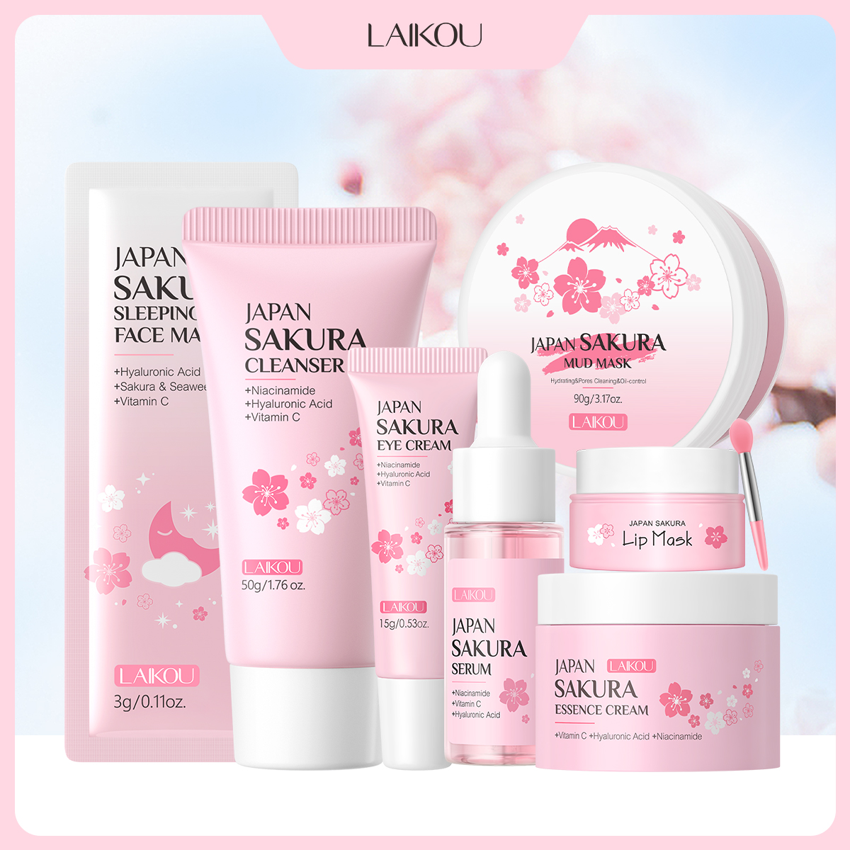 Skincare Oily Skin - LAIKOU Japan Sakura 7PCS Skincare Set