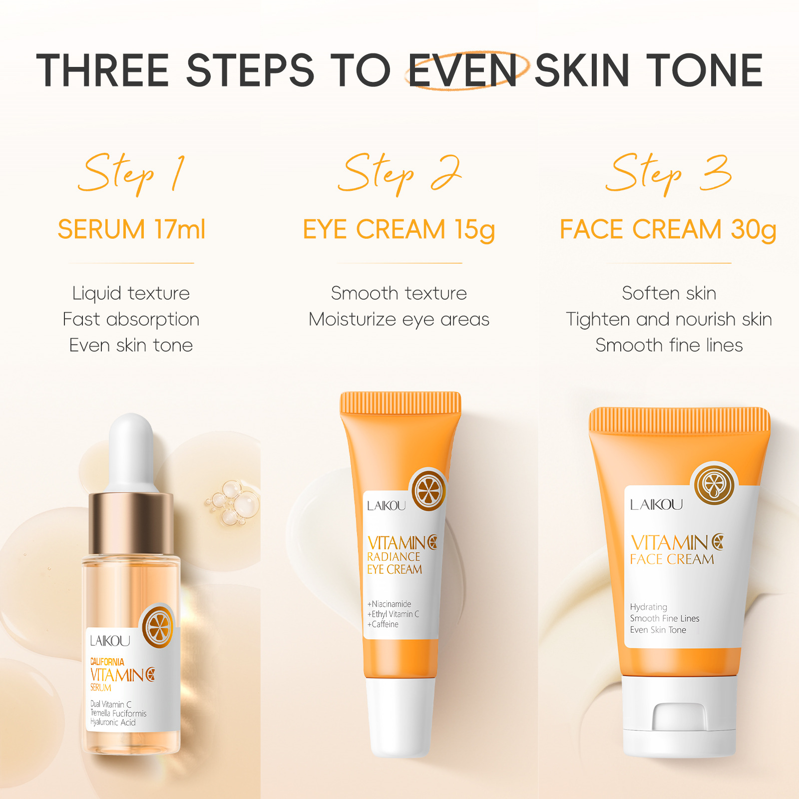 LAIKOU 3pcs/set Skin Care Set  - Caffeine Eye Serum ulasan dan harga