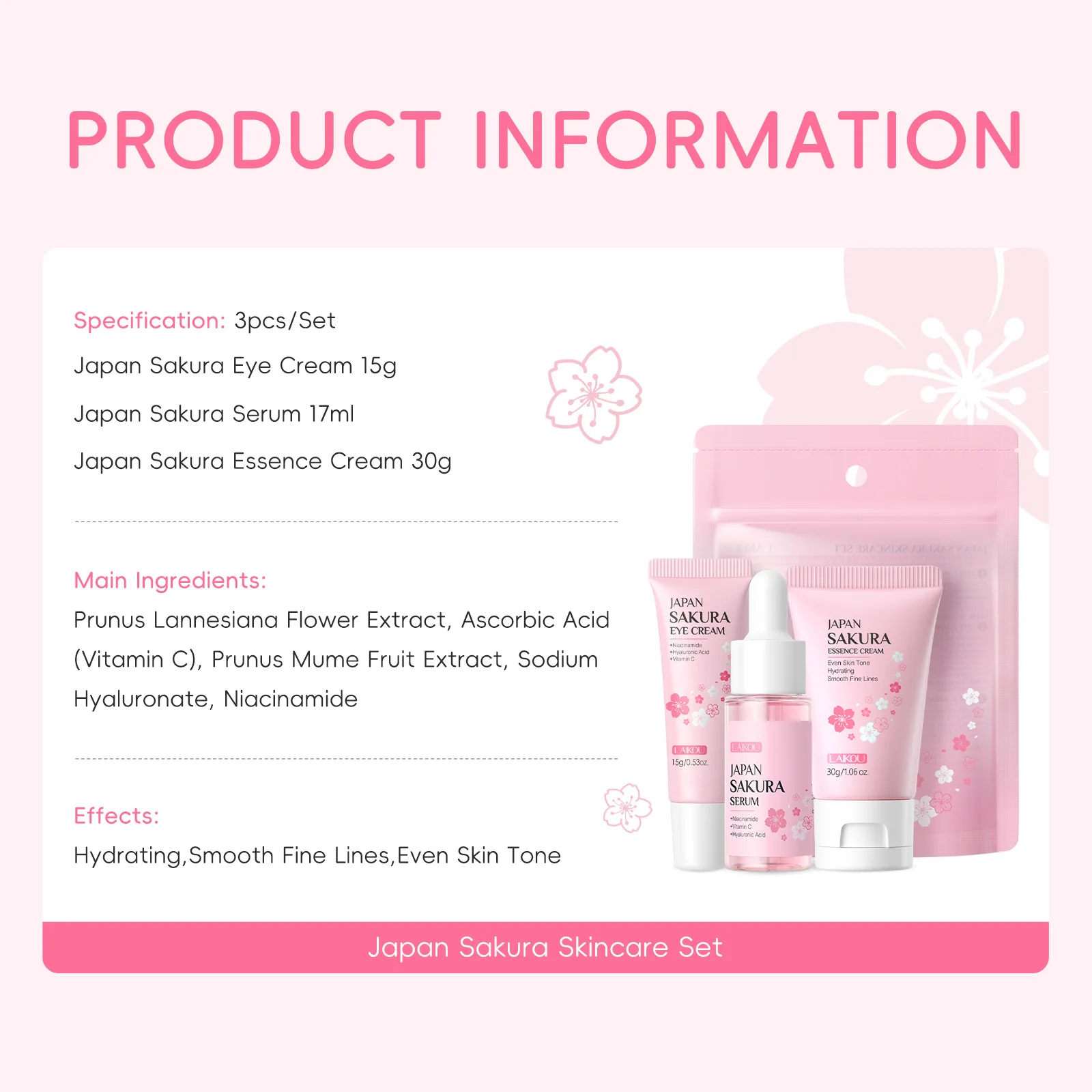 LAIKOU 3pcs/set Skin Care Set  - Caffeine Eye Serum ulasan dan harga