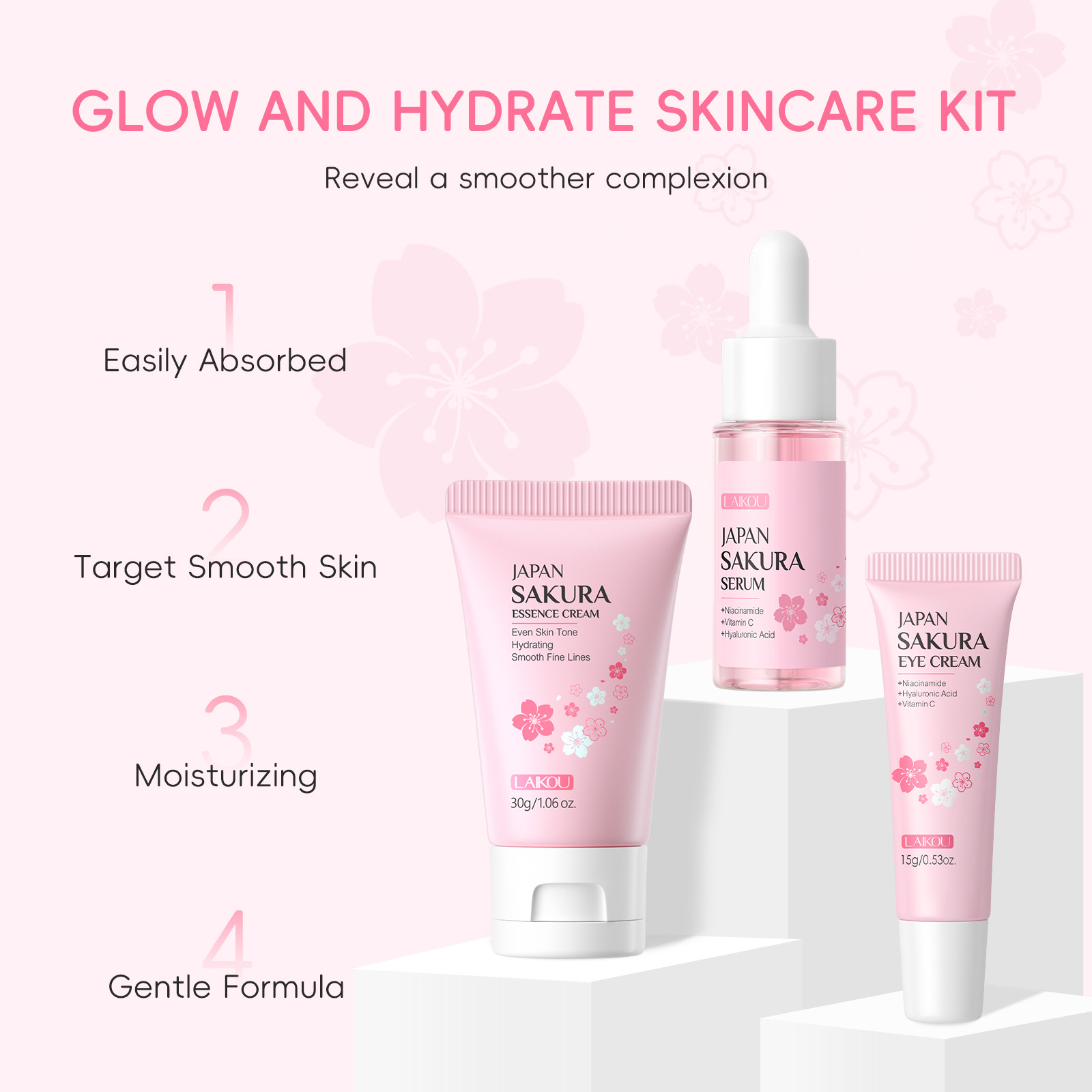 LAIKOU 3pcs/set Skin Care Set  - Caffeine Eye Serum ulasan dan harga