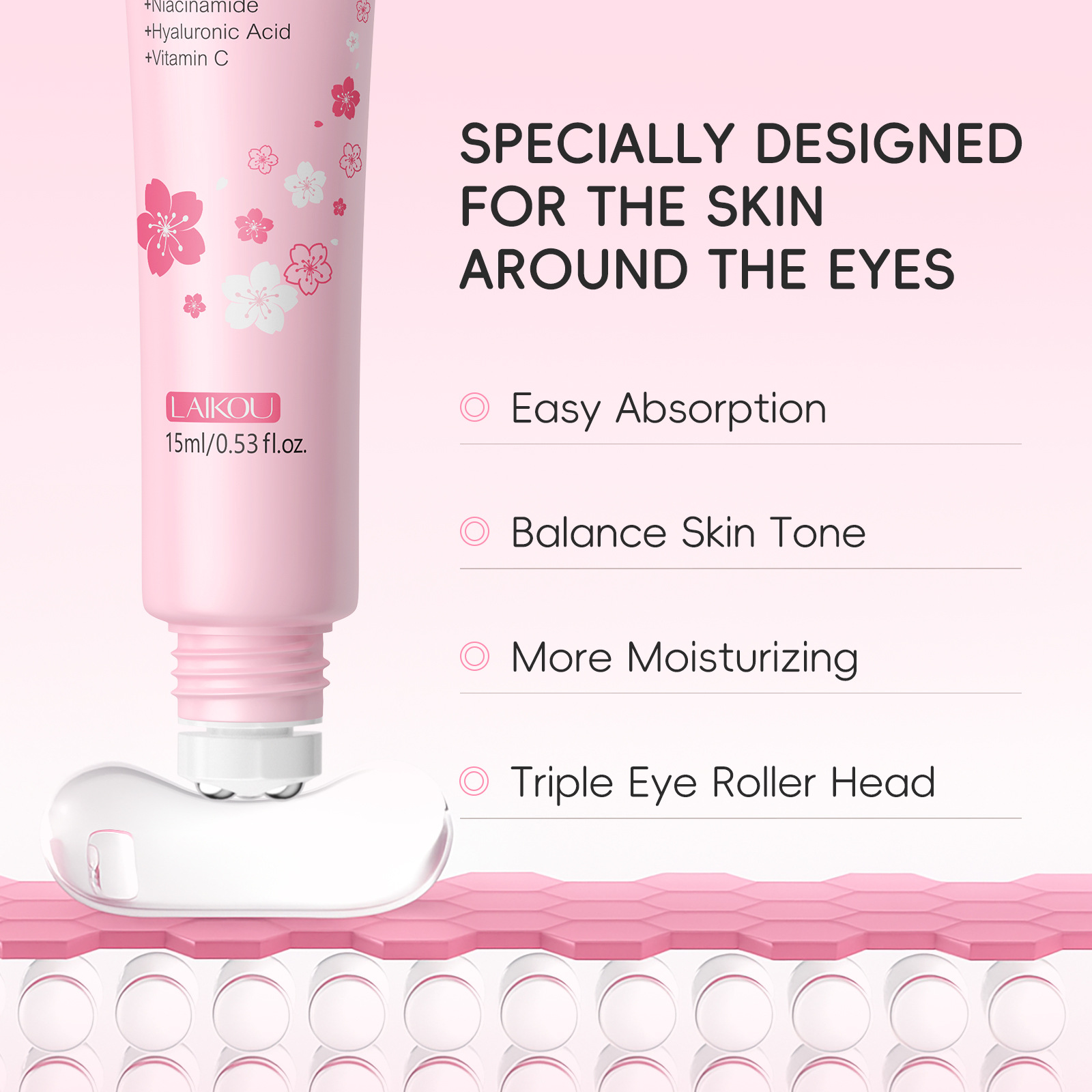 LAIKOU Japan Sakura Eye Serum  - Caffeine Eye Serum ulasan dan harga