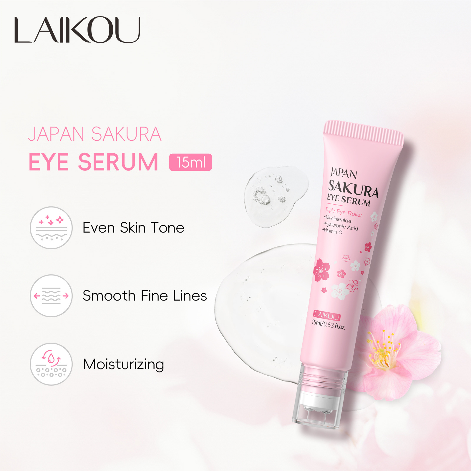 LAIKOU Japan Sakura Eye Serum  - Caffeine Eye Serum ulasan dan harga